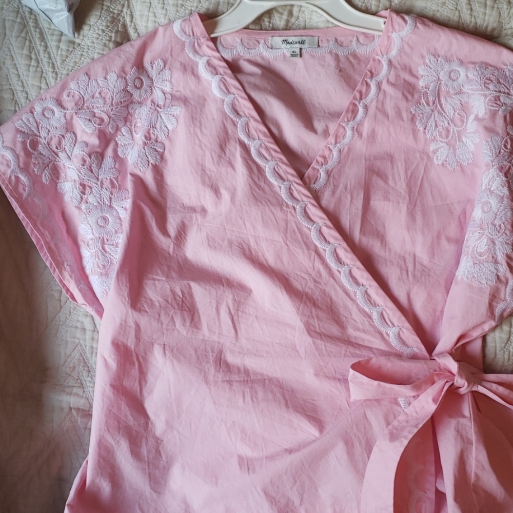 Pink Wrap Blouse with White Embroidery